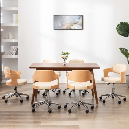 Sillas de comedor giratorias 4 uds madera curvada cuero crema de , Sillas de comedor - Ref: Foro24-3054933, Precio: 548,15 €,...