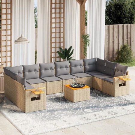 Set de sofás de jardín 11pzas con cojines ratán sintético beige en Conjuntos de jardín | Comprar online en Foru.es