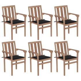 Sillas de jardín apilables 6 uds madera maciza teca con cojines de , Sillas de jardín - Ref: Foro24-3073413, Precio: 790,87 €...