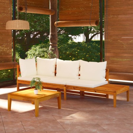 Muebles de jardín 3 pzas con cojines crema madera de acacia de , Conjuntos de jardín - Ref: Foro24-3087272, Precio: 432,59 €,...