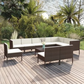 Set muebles de jardín 11 pzas y cojines ratán sintético marrón de , Conjuntos de jardín - Ref: Foro24-3094451, Precio: 868,70...