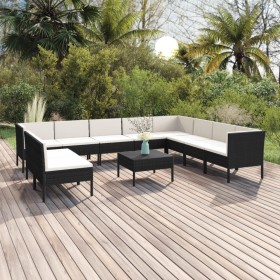 Set de muebles de jardín 11 pzas cojines ratán sintético negro de , Conjuntos de jardín - Ref: Foro24-3094472, Precio: 951,58...