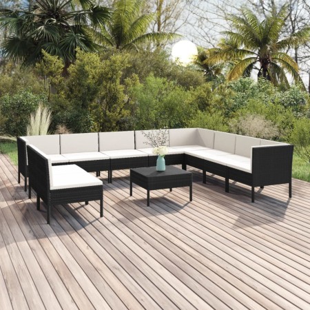 Set de muebles de jardín 11 pzas cojines ratán sintético negro de , Conjuntos de jardín - Ref: Foro24-3094472, Precio: 951,58...