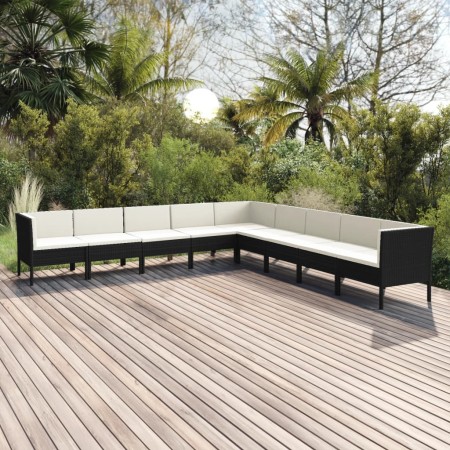 Set de muebles de jardín 9 pzas cojines ratán sintético negro de , Conjuntos de jardín - Ref: Foro24-3094464, Precio: 840,15 ...