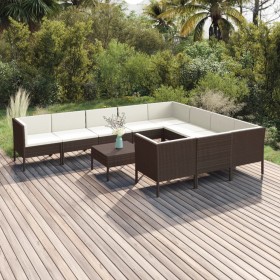 Set muebles de jardín 11 pzas y cojines ratán sintético marrón de , Conjuntos de jardín - Ref: Foro24-3094491, Precio: 904,23...