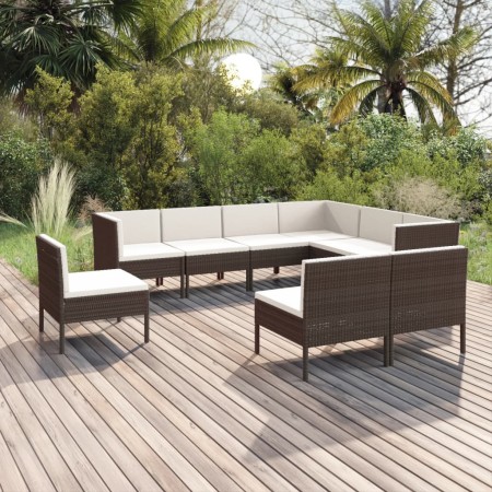 Set muebles de jardín 9 pzas y cojines ratán sintético marrón de , Conjuntos de jardín - Ref: Foro24-3094447, Precio: 783,35 ...