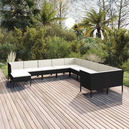 Set de muebles de jardín 11 pzas cojines ratán sintético negro de , Conjuntos de jardín - Ref: Foro24-3094516, Precio: 993,48...