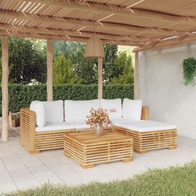 Juego muebles de jardín 5 piezas y cojines madera maciza teca de , Conjuntos de jardín - Ref: Foro24-3100913, Precio: 891,23 ...