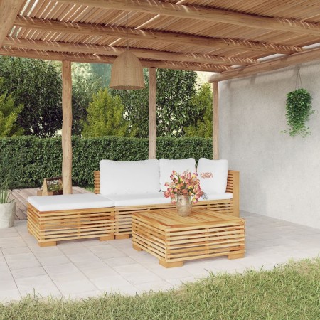 Juego muebles de jardín 4 piezas y cojines madera maciza teca de , Conjuntos de jardín - Ref: Foro24-3100911, Precio: 640,39 ...