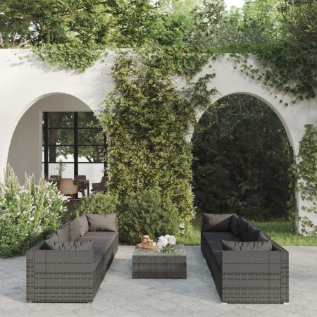 Set de muebles de jardín 9 pzas y cojines ratán sintético gris de , Conjuntos de jardín - Ref: Foro24-3101517, Precio: 1,00 €...