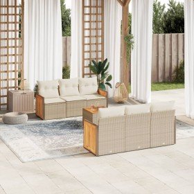 Set sofás de jardín 7 piezas y cojines ratán sintético beige en Conjuntos de jardín | Comprar online en Foru.es
