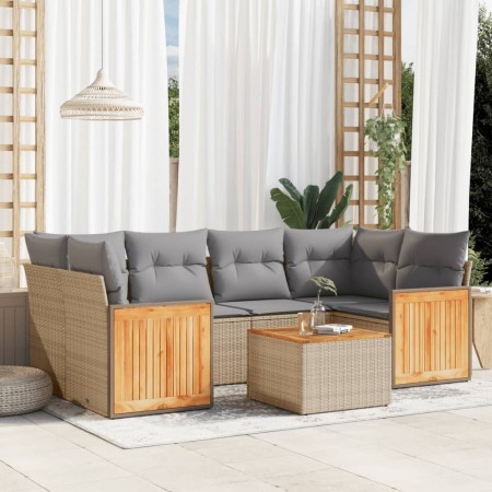 Set sofás de jardín 7 piezas y cojines ratán sintético beige en Conjuntos de jardín | Comprar online en Foru.es
