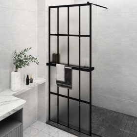 Mampara ducha con estante vidrio ESG y aluminio negro 80x195 cm de , Paredes y mamparas de ducha - Ref: Foro24-3185445, Preci...