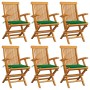 Sillas de jardín 6 uds madera maciza de teca con cojines verdes de , Sillas de jardín - Ref: Foro24-3062546, Precio: 453,86 €...