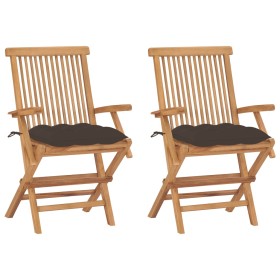 Sillas de jardín 2 uds madera teca con cojines gris taupe de , Sillas de jardín - Ref: Foro24-3062510, Precio: 204,05 €, Desc...