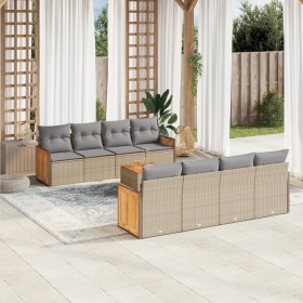 Set de sofás de jardín 9 pzas con cojines ratán sintético beige en Conjuntos de jardín | Comprar online en Foru.es