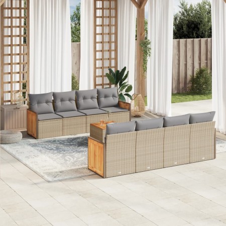 Set de sofás de jardín 9 pzas con cojines ratán sintético beige en Conjuntos de jardín | Comprar online en Foru.es