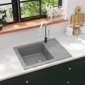 Fregadero de cocina con rebosadero ovalado granito gris de , Fregaderos - Ref: Foro24-147102, Precio: 164,84 €, Descuento: %