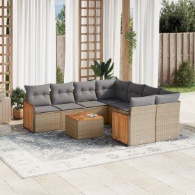 Set de sofás de jardín 9 pzas con cojines ratán sintético beige en Conjuntos de jardín | Comprar online en Foru.es