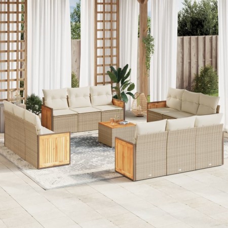 Set sofás de jardín con cojines 13 pzas ratán sintético beige en Conjuntos de jardín | Comprar online en Foru.es