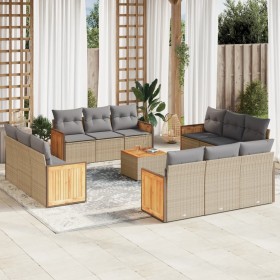 Set sofás de jardín con cojines 13 pzas ratán sintético beige en Conjuntos de jardín | Comprar online en Foru.es