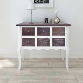 Mueble consola con 6 cajones madera marrón y blanco de , Aparadores - Ref: Foro24-240402, Precio: 197,29 €, Descuento: %