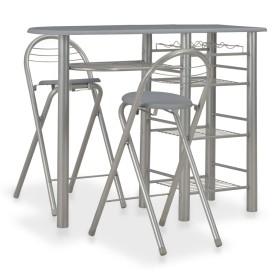 Mesa y taburetes de cocina con estantes de madera y acero gris de , muebles para cocinas y comedores - Ref: Foro24-284401, Pr...