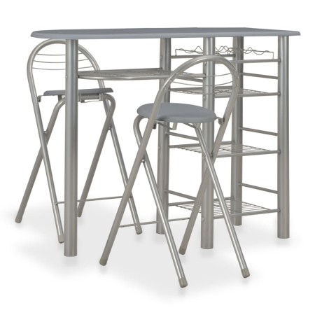 Mesa y taburetes de cocina con estantes de madera y acero gris de , muebles para cocinas y comedores - Ref: Foro24-284401, Pr...