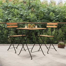Muebles cafetería plegables 3 piezas madera maciza teca y acero de , Conjuntos de jardín - Ref: Foro24-319977, Precio: 147,86...