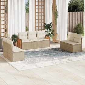 Set sofás de jardín 7 piezas y cojines ratán sintético beige en Conjuntos de jardín | Comprar online en Foru.es