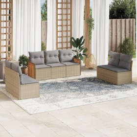 Set sofás de jardín 7 piezas y cojines ratán sintético beige en Conjuntos de jardín | Comprar online en Foru.es
