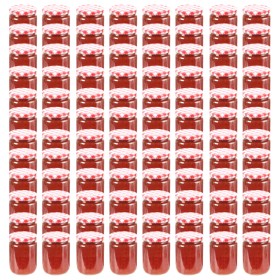 Tarros de mermelada de vidrio tapa blanca y roja 96 uds 230 ml de , Tarros de miel - Ref: Foro24-50799, Precio: 129,19 €, Des...