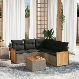 Set de muebles de jardín 6 pzas y cojines ratán sintético gris en Conjuntos de jardín | Comprar online en Foru.es