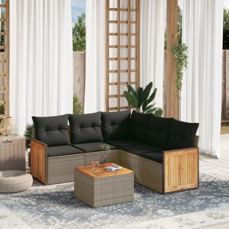 Set de muebles de jardín 6 pzas y cojines ratán sintético gris en Conjuntos de jardín | Comprar online en Foru.es
