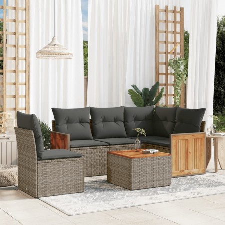 Set de muebles de jardín 6 pzas y cojines ratán sintético gris en Conjuntos de jardín | Comprar online en Foru.es