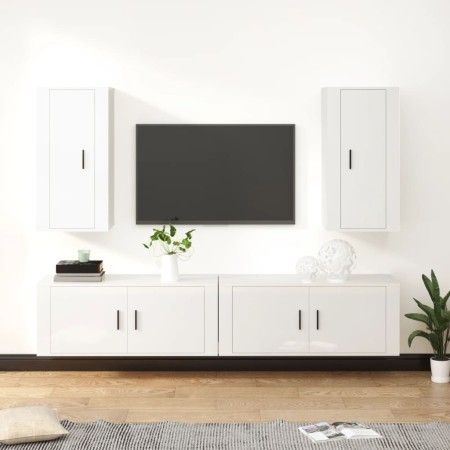 Set de muebles de TV 4 pzas madera contrachapada blanco brillo de , Muebles TV - Ref: Foro24-3188696, Precio: 254,45 €, Descu...