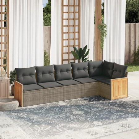 Set de muebles de jardín 6 pzas y cojines ratán sintético gris en Conjuntos de jardín | Comprar online en Foru.es