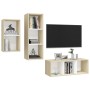 Muebles de salón 3 pzas madera ingeniería blanco y roble Sonoma de , Muebles TV - Ref: Foro24-3079633, Precio: 136,75 €, Desc...