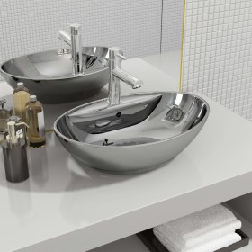 Lavabo con rebosadero 58,5x39x21 cm cerámica plateado de , Lavabos - Ref: Foro24-143475, Precio: 101,22 €, Descuento: %