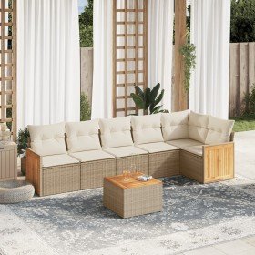 Set sofás de jardín 7 piezas y cojines ratán sintético beige en Conjuntos de jardín | Comprar online en Foru.es