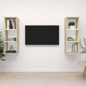 Muebles de salón de pared 2 piezas blanco y roble Sonoma de , Muebles TV - Ref: Foro24-3079858, Precio: 100,35 €, Descuento: %