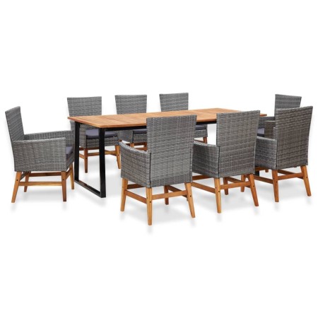 Set comedor jardín 9 pzas ratán sintético y madera acacia gris de , Conjuntos de jardín - Ref: Foro24-46009, Precio: 851,15 €...