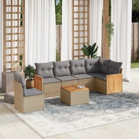 Set sofás de jardín 7 piezas y cojines ratán sintético beige en Conjuntos de jardín | Comprar online en Foru.es