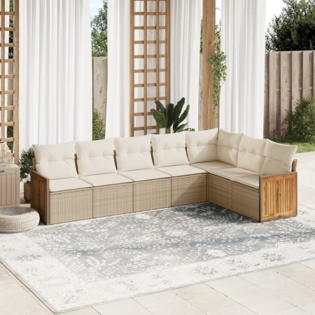 Set sofás de jardín 7 piezas y cojines ratán sintético beige en Conjuntos de jardín | Comprar online en Foru.es