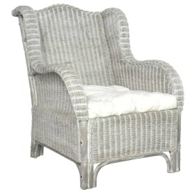 Sofá con cojín ratán natural y lino gris de , Sofás - Ref: Foro24-325464, Precio: 232,16 €, Descuento: %