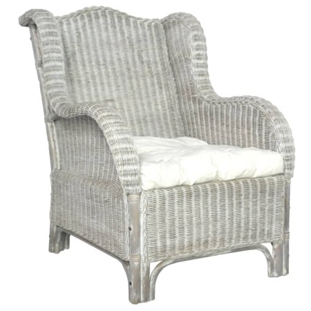 Sofá con cojín ratán natural y lino gris de , Sofás - Ref: Foro24-325464, Precio: 232,16 €, Descuento: %