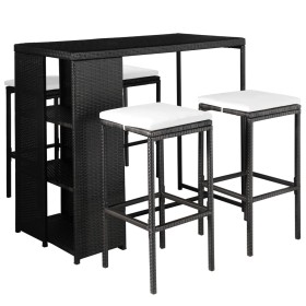 Set comedor de jardín 5 piezas y cojines ratán sintético negro de , Conjuntos de jardín - Ref: Foro24-44177, Precio: 319,82 €...
