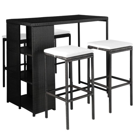 Set comedor de jardín 5 piezas y cojines ratán sintético negro de , Conjuntos de jardín - Ref: Foro24-44177, Precio: 319,82 €...