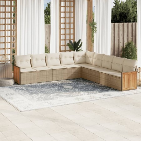 Set de sofás de jardín 9 pzas con cojines ratán sintético beige en Conjuntos de jardín | Comprar online en Foru.es