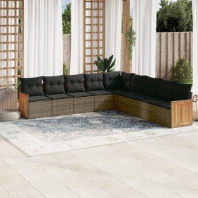 Set de muebles de jardín 9 pzas y cojines ratán sintético gris en Conjuntos de jardín | Comprar online en Foru.es